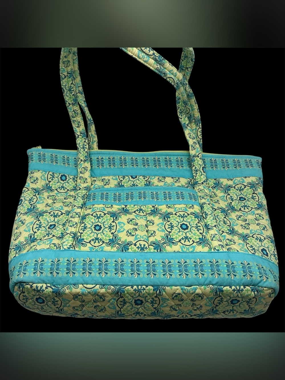 Lemon Hill Quilted Turquoise and Lime Patterned Tote Bag